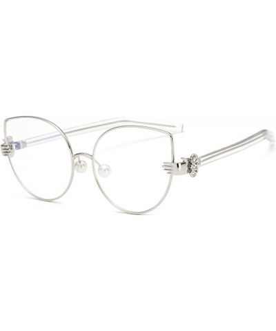 Cat Eye Fashion Palm Styling Pearl Nose Pads Glasses Frame - Silver - CZ182KSGTAC $21.45