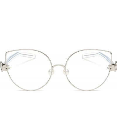 Cat Eye Fashion Palm Styling Pearl Nose Pads Glasses Frame - Silver - CZ182KSGTAC $10.14