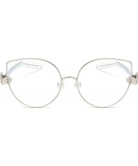 Cat Eye Fashion Palm Styling Pearl Nose Pads Glasses Frame - Silver - CZ182KSGTAC $10.14