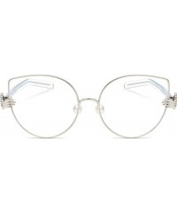 Cat Eye Fashion Palm Styling Pearl Nose Pads Glasses Frame - Silver - CZ182KSGTAC $10.14
