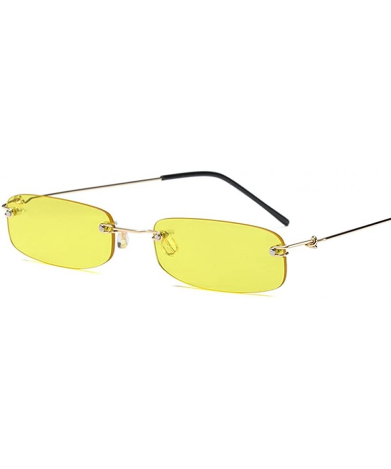 Square Narrow Sunglasses Tiny Rectangle Rimless Sun Glasses Unisex 2018 Hot Sale - Clear Yellow - CU18E89XR26 $15.56