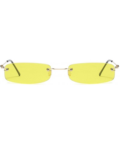 Square Narrow Sunglasses Tiny Rectangle Rimless Sun Glasses Unisex 2018 Hot Sale - Clear Yellow - CU18E89XR26 $15.56