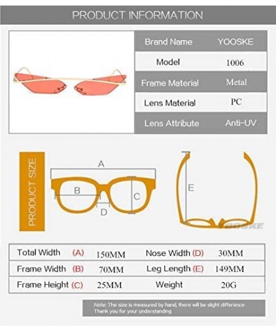 Goggle Narrow Cat Eye Rimless Sunglasses Women Vintage Designer Men Eyewear Shades Sun Glasses - Red - CI18Y24YXZA $28.10