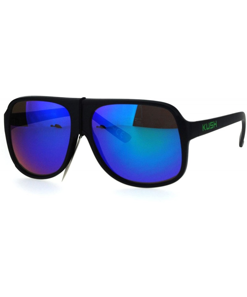 Aviator KUSH Sunglasses Mens Square Racer Aviator Matte Black Frame Mirror Lens - Black Green (Teal Mirror) - CP184H0QO6E $9.03