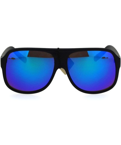 Aviator KUSH Sunglasses Mens Square Racer Aviator Matte Black Frame Mirror Lens - Black Green (Teal Mirror) - CP184H0QO6E $9.03