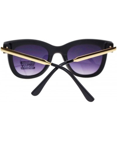 Square Retro Runway Fashion Thick Plastic Horn Rim Metal Arm Sunglases - Matte Black - CO11YNNGCG3 $11.89