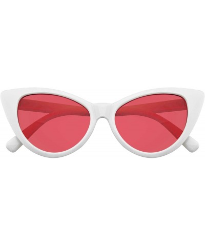 Cat Eye Retro 1990's Color Tone Fashion Mod White Super Cat Eye Sunglasses - Red - CU196MQW7RX $12.24