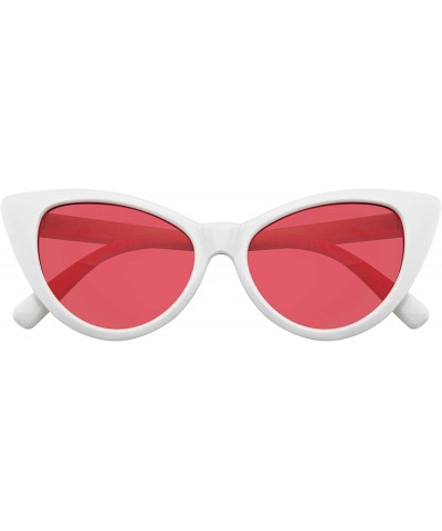 Cat Eye Retro 1990's Color Tone Fashion Mod White Super Cat Eye Sunglasses - Red - CU196MQW7RX $12.24