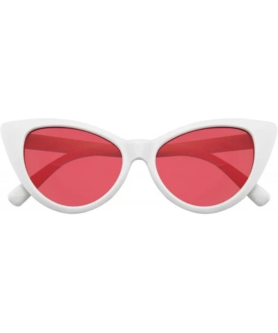 Cat Eye Retro 1990's Color Tone Fashion Mod White Super Cat Eye Sunglasses - Red - CU196MQW7RX $19.27