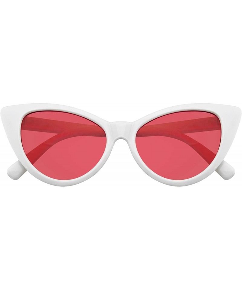 Cat Eye Retro 1990's Color Tone Fashion Mod White Super Cat Eye Sunglasses - Red - CU196MQW7RX $12.24