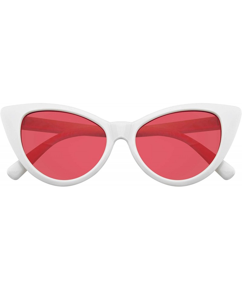 Cat Eye Retro 1990's Color Tone Fashion Mod White Super Cat Eye Sunglasses - Red - CU196MQW7RX $12.24