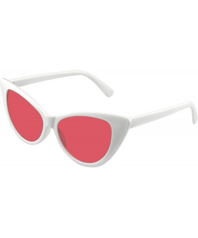 Cat Eye Retro 1990's Color Tone Fashion Mod White Super Cat Eye Sunglasses - Red - CU196MQW7RX $12.24