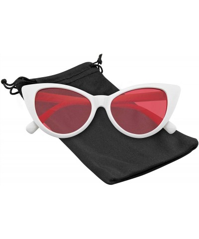 Cat Eye Retro 1990's Color Tone Fashion Mod White Super Cat Eye Sunglasses - Red - CU196MQW7RX $12.24