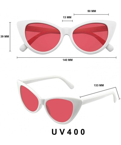 Cat Eye Retro 1990's Color Tone Fashion Mod White Super Cat Eye Sunglasses - Red - CU196MQW7RX $12.24