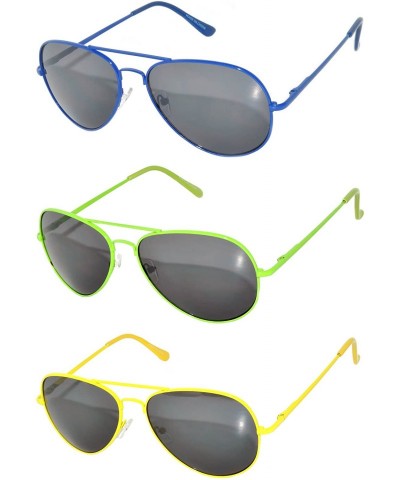 Oval Set of 3 Pairs Aviator Style Sunglasses Colored Metal Frame Spring Hinges - C417YWDKADX $20.42