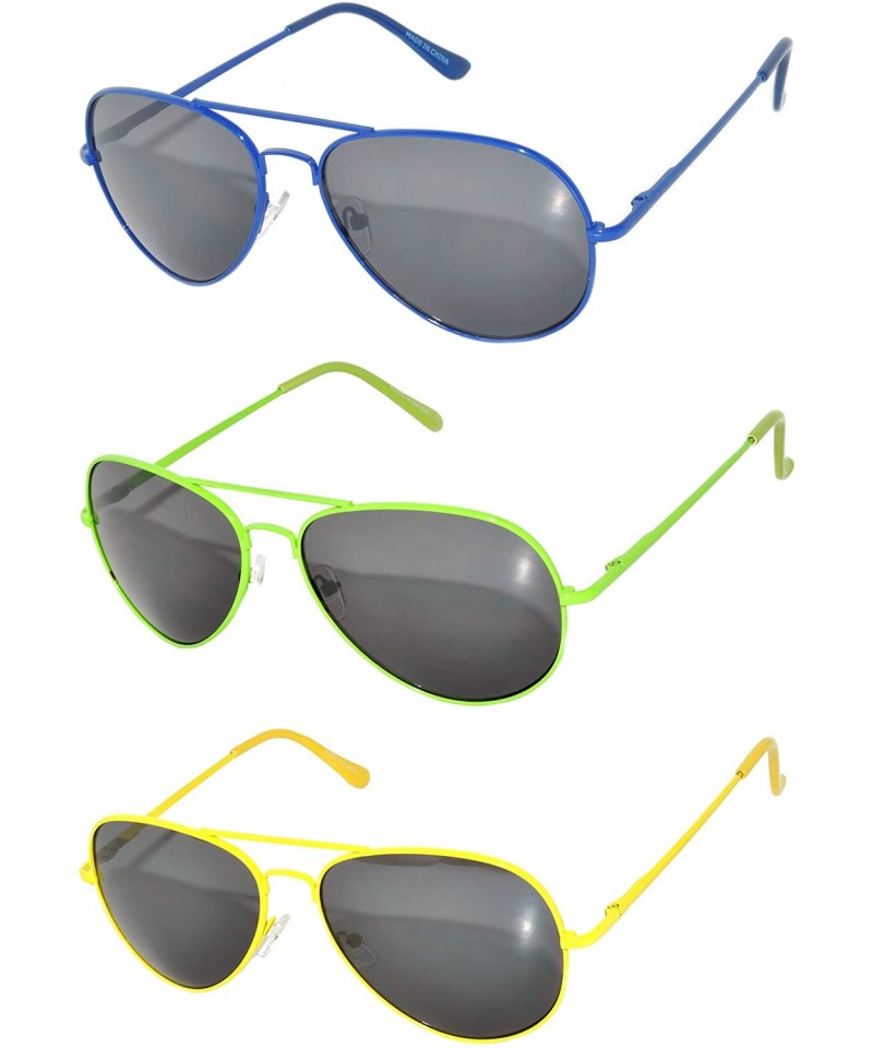 Oval Set of 3 Pairs Aviator Style Sunglasses Colored Metal Frame Spring Hinges - C417YWDKADX $8.83