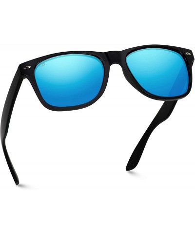 Aviator Polarized Flat Mirrored Reflective Color Lens Large Horn Rimmed Style Sunglasses - Black Frame / Mirror Blue Lens - C...