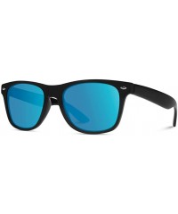 Aviator Polarized Flat Mirrored Reflective Color Lens Large Horn Rimmed Style Sunglasses - Black Frame / Mirror Blue Lens - C...