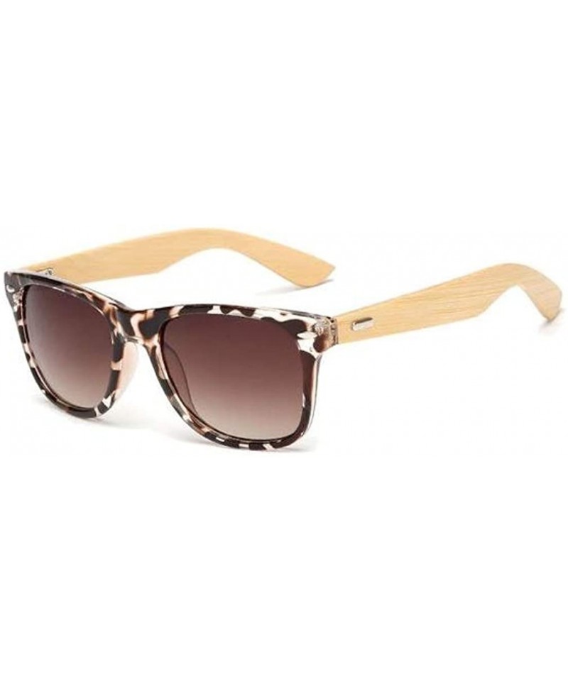 Round Retro Bamboo Wood Vintage Sport Fashion Mirror Designer Shades Sunglasses - Leopard - CJ18HD86QK3 $10.69