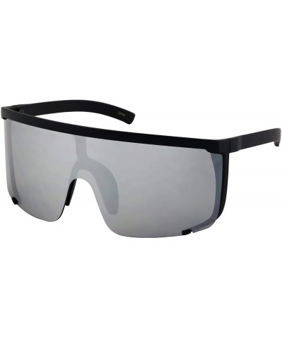 Oval Unisex Oversized Super Shield Mirrored Lens Sunglasses Retro Flat Top Matte Black Frame - Silver Mirror - CH18Q38626H $2...
