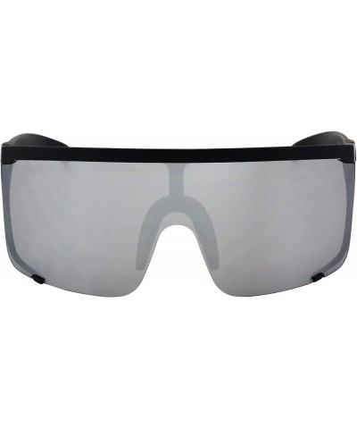 Oval Unisex Oversized Super Shield Mirrored Lens Sunglasses Retro Flat Top Matte Black Frame - Silver Mirror - CH18Q38626H $1...