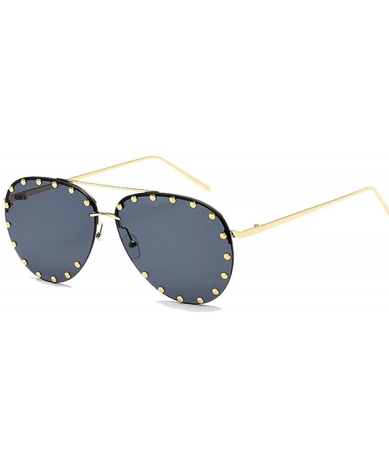 Rimless Women Rimless Oversized Studded Sunglasses Gradient Lens Rivet Fashion WS027 - Gold Frame Gray Lens - CX18CCLEMC4 $11.12