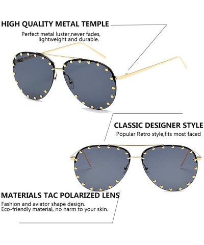 Rimless Women Rimless Oversized Studded Sunglasses Gradient Lens Rivet Fashion WS027 - Gold Frame Gray Lens - CX18CCLEMC4 $11.12