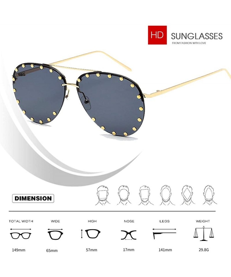 Women Rimless Oversized Studded Sunglasses Gradient Lens Rivet Fashion ...