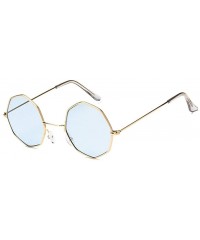 Round Vintage Octagon Round Sunglasses Women Steampunk Small Metal Frame Yellow Red Sun Glasses for Men - Gold Blue - CQ199QD...