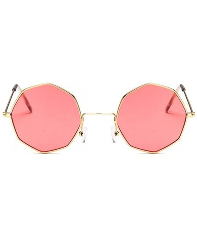 Round Vintage Octagon Round Sunglasses Women Steampunk Small Metal Frame Yellow Red Sun Glasses for Men - Gold Blue - CQ199QD...