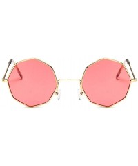 Round Vintage Octagon Round Sunglasses Women Steampunk Small Metal Frame Yellow Red Sun Glasses for Men - Gold Blue - CQ199QD...