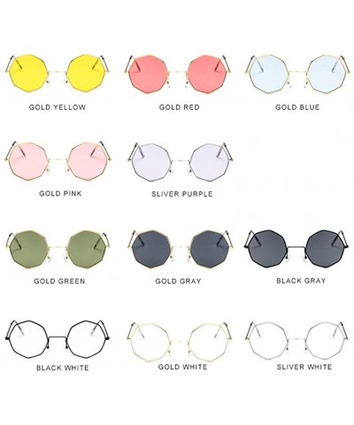 Round Vintage Octagon Round Sunglasses Women Steampunk Small Metal Frame Yellow Red Sun Glasses for Men - Gold Blue - CQ199QD...