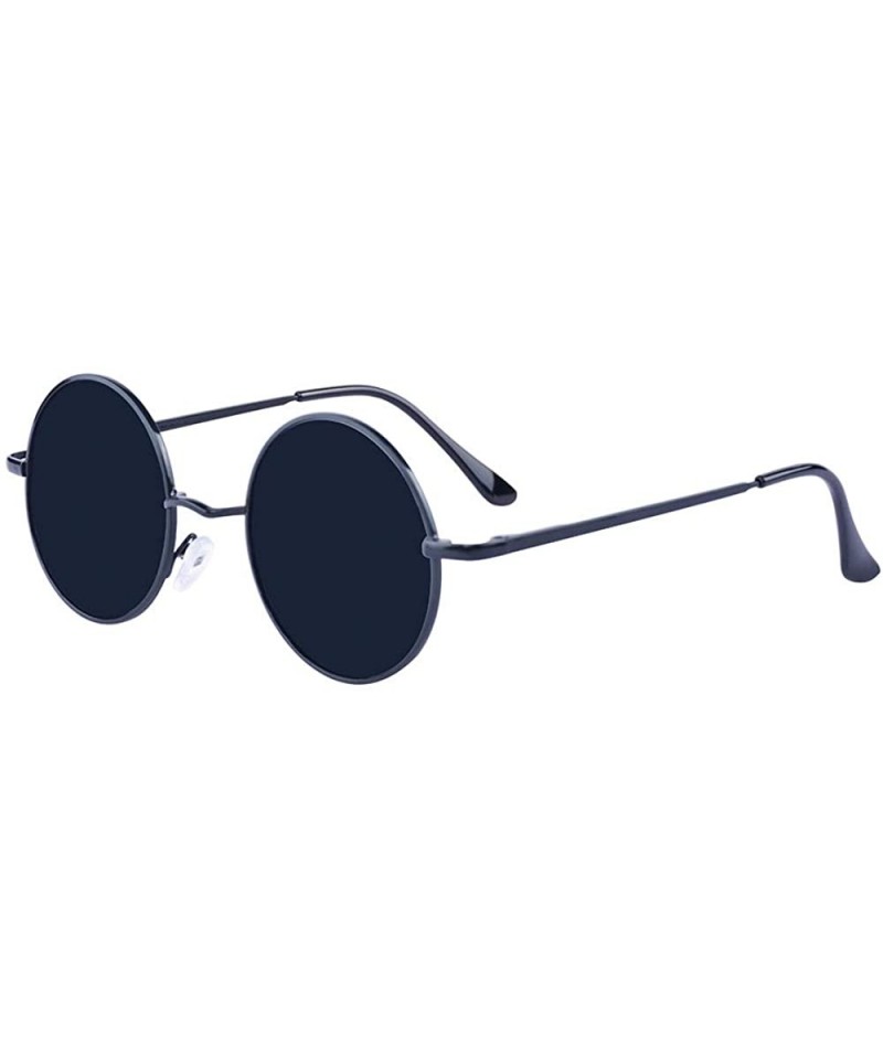 Round Round Retro Polaroid Sunglasses Hippie Shades for Men and Women - Black - CS18S49X3OZ $9.94