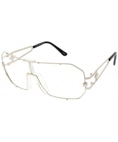 Aviator Gazelle Hustler Flat Top Oversized Shield Sunglasses w/Clear Blue Light Blocking Lenses - Metallic Silver Frame - CU1...