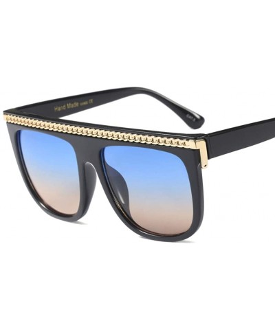 Square Fashion Chain Sunglasses Men Oversized Square Sun Glasses for Women Accessories - Blue Brown - C718KHGKYRL $12.09