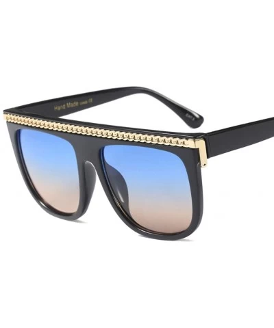 Square Fashion Chain Sunglasses Men Oversized Square Sun Glasses for Women Accessories - Blue Brown - C718KHGKYRL $20.42
