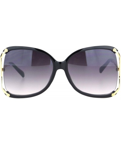 Butterfly Womens Luxury Exposed Side Lens Squared Butterfly Sunglasses - Black Gradient Black - CX18NUWOHHY $14.29