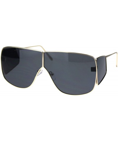 Oversized Metal Rim Retro Shield Racer Side Visor Ironic Sunglasses - Gold Black - CK18SN9KGQR $25.26
