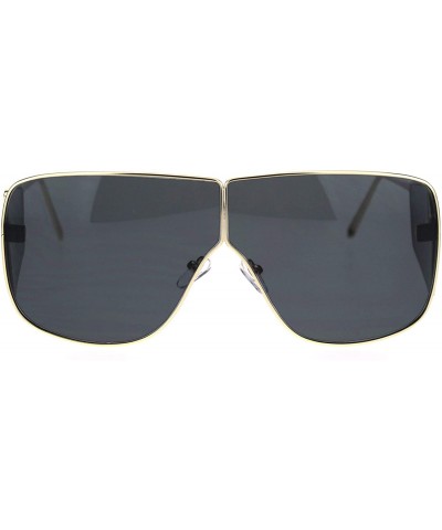 Oversized Metal Rim Retro Shield Racer Side Visor Ironic Sunglasses - Gold Black - CK18SN9KGQR $14.15
