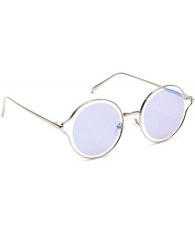 Round Round Sunglasses Metal Arms Flat Lens Men Women Fashion - Blue Mirrored - CH18EW9NUEO $9.66