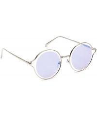 Round Round Sunglasses Metal Arms Flat Lens Men Women Fashion - Blue Mirrored - CH18EW9NUEO $21.95