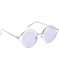 Round Round Sunglasses Metal Arms Flat Lens Men Women Fashion - Blue Mirrored - CH18EW9NUEO $9.66