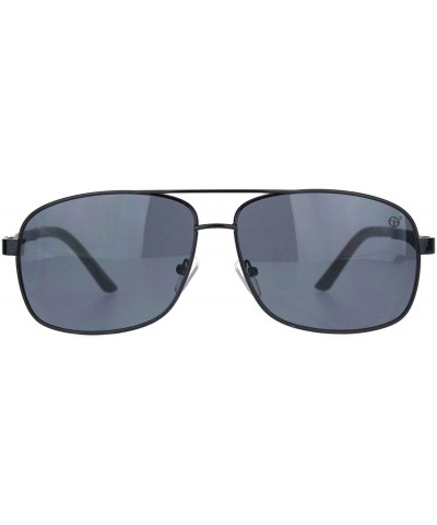 Rectangular Mens Narrow Rectangular Metal Rim Pilots Officer Sunglasses - Black Solid Black - CL18MD6ZHMQ $22.91