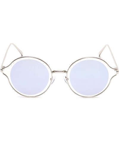 Round Round Sunglasses Metal Arms Flat Lens Men Women Fashion - Blue Mirrored - CH18EW9NUEO $21.95