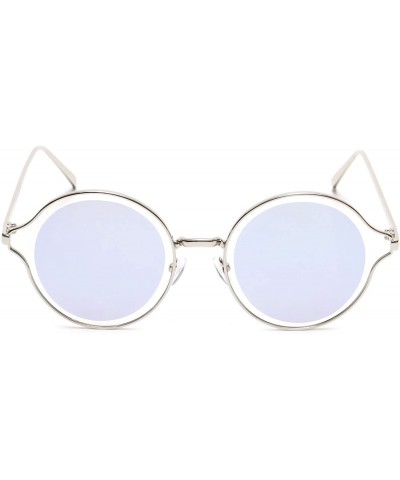 Round Round Sunglasses Metal Arms Flat Lens Men Women Fashion - Blue Mirrored - CH18EW9NUEO $21.95
