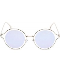 Round Round Sunglasses Metal Arms Flat Lens Men Women Fashion - Blue Mirrored - CH18EW9NUEO $21.95