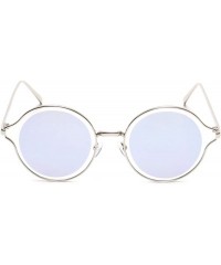 Round Round Sunglasses Metal Arms Flat Lens Men Women Fashion - Blue Mirrored - CH18EW9NUEO $9.66