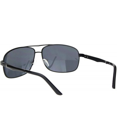 Rectangular Mens Narrow Rectangular Metal Rim Pilots Officer Sunglasses - Black Solid Black - CL18MD6ZHMQ $11.76