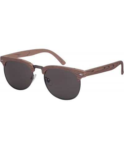 Rimless Vintage Inspired Half Frame Wood Pattern Sunglasses 540916WD-SD - Light Brown Wood - CE12F0H6ICN $17.69