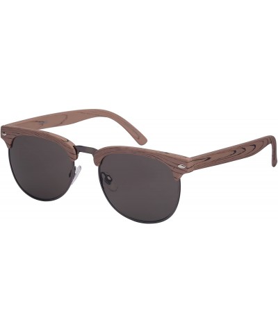 Rimless Vintage Inspired Half Frame Wood Pattern Sunglasses 540916WD-SD - Light Brown Wood - CE12F0H6ICN $11.87